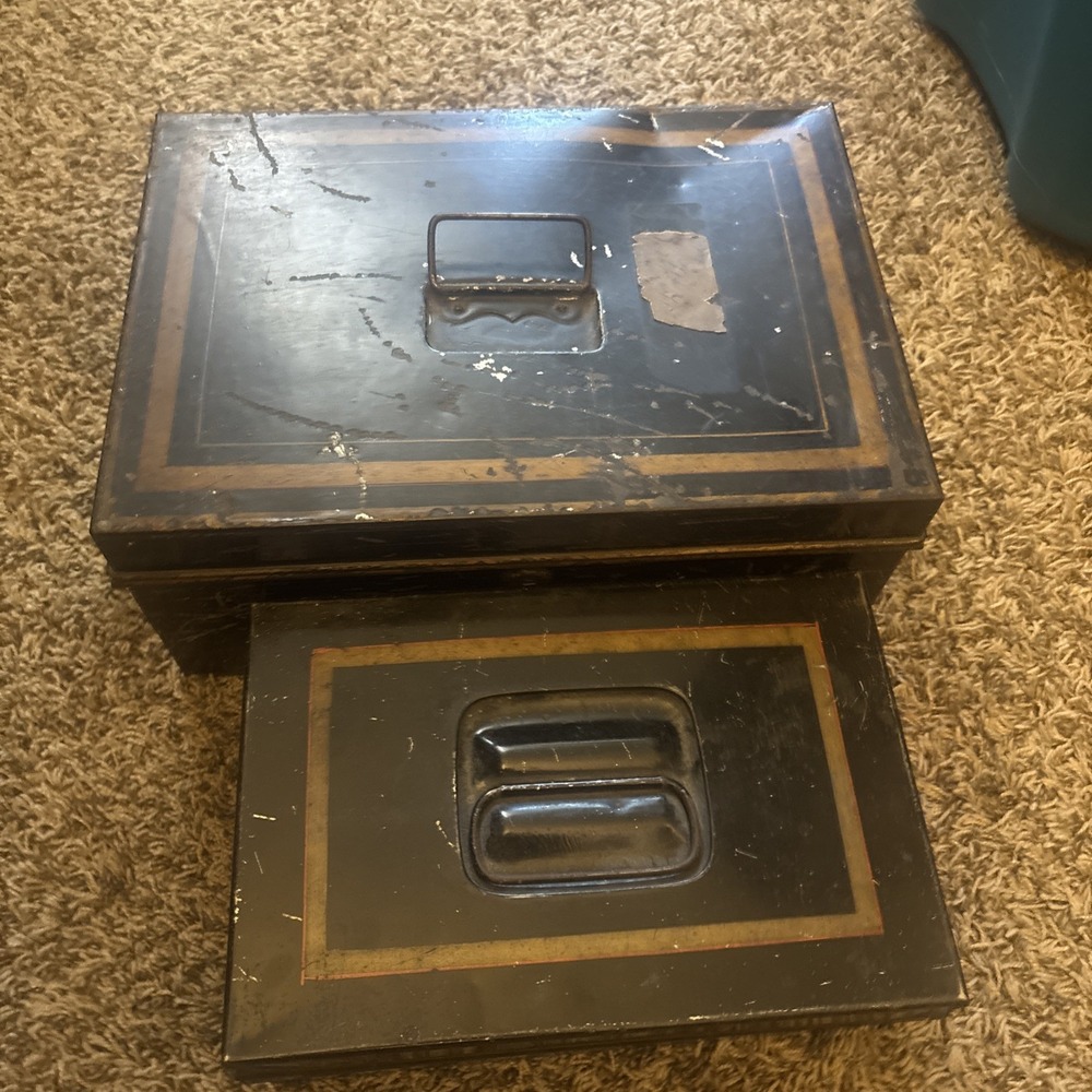A Pair OfAntique Rare Metal Locking Document Boxes, No Key